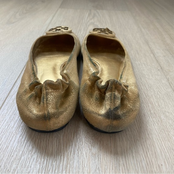 Tory Burch Gold Reva Suede Ballet Flats - Picture 7 of 9